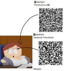 a cartoon character with a qr code next to the image of an animated person