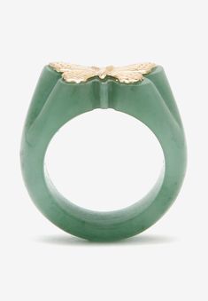 Playful, yet elegant, this charming green jade butterfly ring is designed as an unforgettable ornament for your finger. An artful fashion-forward fun edge Jade Butterfly, Gold Butterfly Ring, Butterfly Ring, Resin Ring, Jade Ring, Gold Butterfly, Green Jade, Jade Green, Gold Bands