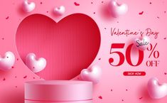 valentine's day sale 50 % off with pink background and white heart on top