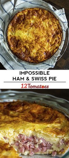 two different images of ham and swiss pies