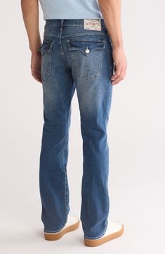 A faded wash amplifies the laid-back appeal of straight-leg jeans constructed from comfortable cotton-blend denim. 33" inseam; 11" front rise (size 32) Zip fly with button closure Five-pocket style 67% cotton, 24% polyester, 7% rayon, 2% spandex Machine wash, tumble dry Imported Brand Jeans, Jeans Brands, Flap Pocket, Straight Jeans, Nordstrom Rack, Straight Leg