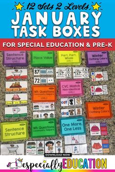 the january task boxes for special education and pre - k is shown in this image