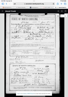 an old paper with the state of north carolina on it's front and back