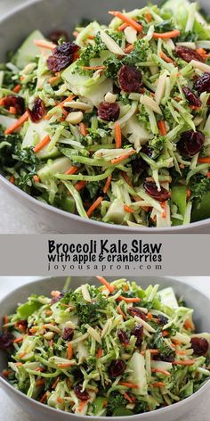 broccoli kale slaw with cranberries in a bowl