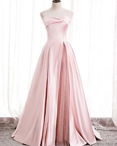 Pink Satin Prom Dress, Satin Long Prom Dress, Prom Dress Pink, Prom Dresses Long Pink, Formal Bridesmaids Dresses, Pink Bridesmaid Dress, Strapless Evening Dress, Pink Evening Dress, Pink Party Dresses