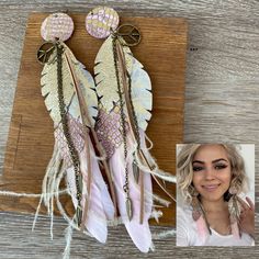 Unveil Your Unique Style! 🌟 Discover the perfect blend of elegance and boldness with our Extra Long Pink and Gold Layered Leather Feather Statement Earrings. Crafted from high-quality, snake-pattern embossed leather, these earrings feature layered feathers in stunning pink and gold tones. The antique gold chain, brown leather cords, and real pink feathers add a touch of bohemian flair, making these earrings a true statement piece. Perfect for Any Occasion 🌼 Day or Night: These earrings are versatile enough to complement any outfit, from casual jeans to elegant evening wear. Special Events: Ideal for weddings, parties, and date nights, adding a touch of sophistication to your look. Valentine's Day: Show your love with these beautiful earrings, perfect for a romantic celebration. Gift Idea Leather And Feather Earrings, Western Fashion Jewelry, How To Make Tassels, Large Statement Earrings, Snake Pattern, Snake Patterns, Pink Feathers, Bohemian Earrings, Crafty Diy