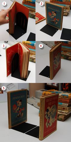 the instructions for how to make a mickey mouse book holder from scratch - and - shine materials