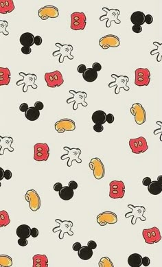 mickey mouse pattern on a white background with red, yellow and black numbers in the middle