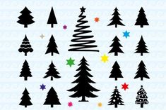 christmas tree silhouettes with stars and snowflakes