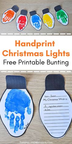 handprint christmas lights with free printable bunting for kids to use on the table