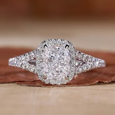 Hidden Halo Engagement Ring - Front View Cushion Cut Engagement Ring With Halo, Bride Essentials, Cushion Cut Halo Engagement Ring, Western Rings, Cushion Halo Engagement Ring, Cushion Cut Diamond Ring, Moissanite Vs Diamond, Elongated Cushion Cut, Weight Measurement