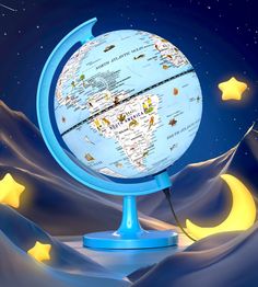 an illuminated globe with stars around it