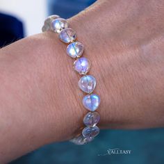 Rainbow Moonstone Bracelet 14K Blue Moonstone Bracelet 14K Blue Glow Moonstone Stacking Bracelet Moonstone Statement Bracelet SOLID GOLD 14K (53819 - 4)