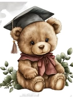 a brown teddy bear wearing a graduation cap