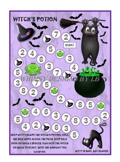 a poster with numbers and symbols for halloween, including witch's pot on the floor