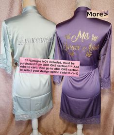 "**Crowns and other designs (butterflies, hearts, etc.) are NOT included with robemust be purchased from our ADD ONS section** *Front/Back refers to placement of text      Example: Adult (Front) means ONLY Front text                        Adult (Back) means ONLY Back text                       Adult (Front/Back) means BOTH front and back text  **Plain Robes do NOT include ANY text(Place \"N/A\" in personalization box **Sample pictures of your specific item(s) are provided upon request and only after the order has been placed** *If no Font# or text color are selected upon placing order, one will be selected for you* Hablamos Español! Please feel free to reach out if you need assistance with your order or if you have any questions :)" Quince Gifts, Bachelorette Party Robes, Quinceñera Ideas, Wedding Party Robes, Bridesmaid Robe Personalized, Flower Girl Robes, Satin Bridesmaids Robes, Baby Robes, Quinceanera Planning