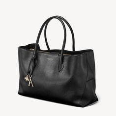 The London Leather Tote Bag in Black Pebble | Aspinal of London Woven Leather Tote, London Bags, Aspinal Of London, Bags Aesthetic, Black Leather Tote, Black Pebbles, Tote Bag Leather, Black Tote, The London