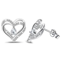 PRICES MAY VARY. ◆ Sterling silver stud earrings are earrings with two overlapping hearts, and there is a teardrop-shaped cubic zirconia in the middle of the heart. The classic earrings are inlaid with shiny cubic zirconia to make the earrings more dazzling. Love earrings symbolize eternal love, which is perfect for giving to your loved ones as Valentine's Day, anniversaries, etc.! ◆ Heart earrings are made of sterling silver and cubic zirconia. Lead-free and nickel-free hypoallergenic earrings Sterling Silver Heart Earrings, Earrings For Sensitive Ears, Love Earrings, Silver Heart Earrings, Womens Earrings Studs, Classic Earrings, Heart Stud Earrings, Heart Shaped Earrings, Stylish Earring