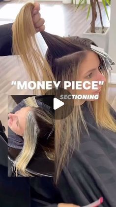 Money Strip Hair, Reverse Money Piece Hair, Blonde Foils, Colored Hair Tips, Money Piece, Blonde Roots, Dirty Blonde Hair