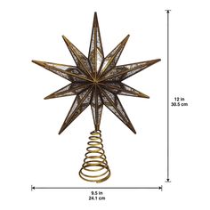 a christmas tree topper is shown with measurements for the star and spirals on it