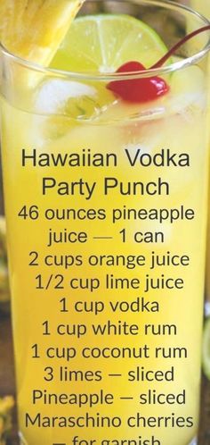 Hawaiian Party Punch, Vodka Party Punch, Easy Alcoholic Drinks, Easy Punch Recipes, Easy Punch, Alla Vodka