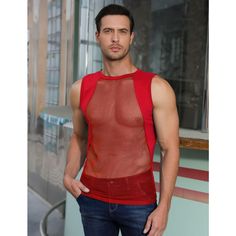 Unleash your inner flair with our Men's Mesh Sheer Tank Top, a bold and stylish choice designed for the modern man who values both comfort and fashion. This see-through sleeveless top is perfect for a night out at the nightclub, a day at the beach, or even as a statement piece during your workout sessions. Crafted from a high-quality blend of 80% polyester and 20% viscose, this tank top offers a lightweight and breathable feel, ensuring you stay cool and comfortable while making a striking impre Undershirt Tank Top, Beach Tanks Tops, Beach Tanks, Sheer Tank Top, Sport Tank Tops, Muscle Fitness, Ribbed Tank Tops, Crew Neck Tee, Night Club