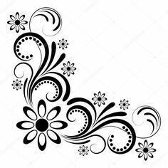 black and white floral design with swirls on a white background stock photo, flower designs,