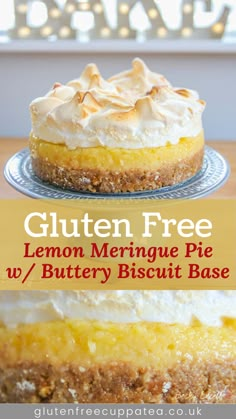 two lemon meringue pies with the words gluten free on top