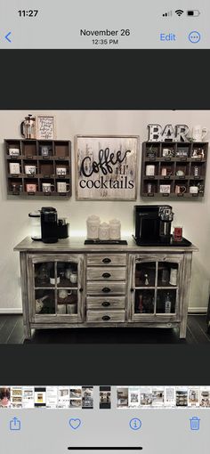 an old dresser is turned into a coffee bar for sale on instagram, and it's now up for grabs