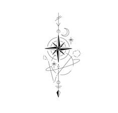 a black and white drawing of a compass