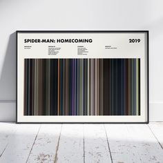 a framed poster with the words spider - man, home coming in black and white