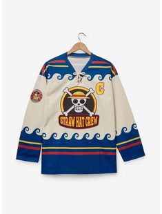 One Piece Straw Hat Crew Hockey Jersey - BoxLunch Exclusive One Piece Straw Hat Crew, Do Ho Suh, Fire Clothes, Straw Hat Crew, P Design, Steve Buscemi, Pants Accessories, Rope Tie, Jersey Jacket