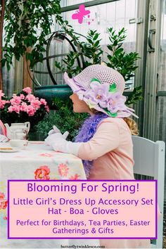 a woman sitting at a table with flowers in the background and text reading really spring is coming