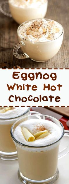 eggnog white hot chocolate in small glass bowls