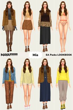 six different types of female clothing for the simse game, which includes long sleeves and short