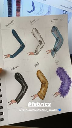 a person holding up a piece of paper with different types of leggings on it