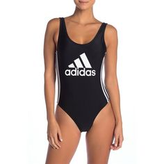 Adidas Black Logo One-Piece Swimsuit Color: Black White Size: Small Open Back Logo Printed On Front Signature 3 Strips On Sides Hand Wash Only Black Swimwear With Logo Print For Swimming, Black Sleeveless Sports Swimwear, Black Logo Print Swimwear For Summer, Summer Black Sports Bodysuit, Black Sports Bodysuit For Summer, Black Summer Sports Bodysuit, Black Sports Swimwear With Moisture-wicking, Sporty Black Swimwear For Sports Events, Sporty Black Moisture-wicking Swimwear