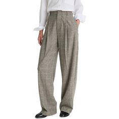 "Find VINCE Plaid High Waist Wool Blend Pants on Editorialist. Roomy straight legs give a menswear-inspired feel to these wool-forward pants completed by a streamlined flat front. 31 1/2\" inseam; 18\" leg opening; 11\" front rise; 13\" back rise (size 8) Zip fly with hook-and-bar closure Side-seam pockets; back welt pockets 49% wool, 39% polyester, 12% viscose Dry clean or hand wash, line dry Imported" Menswear Inspired, Welt Pockets, Welt Pocket, Wool Blend, High Waist, Top Brands, Straight Leg, Dry Clean, Hand Wash