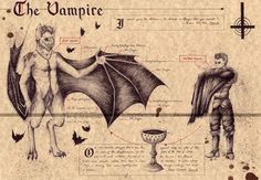 a drawing of a demon and a man standing next to each other with the words, the vampire on it