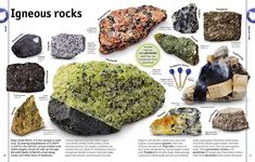 an image of some rocks that are labeled in the language igneous and their names