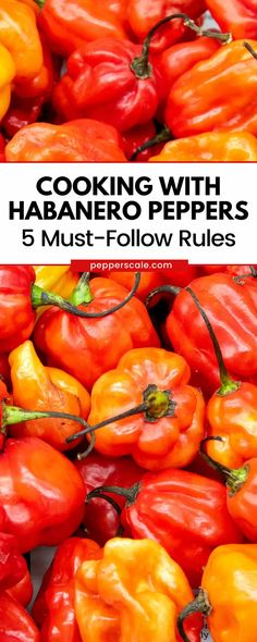 red and yellow peppers with the title cooking with haanero peppers 5 must - follow rules