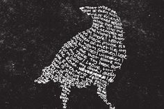 a black and white drawing of a bird with words all over it's body