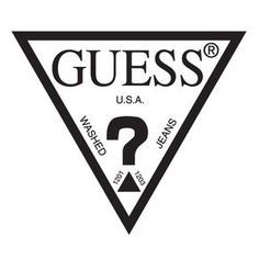 the logo for guess's is shown in red and black on a white background