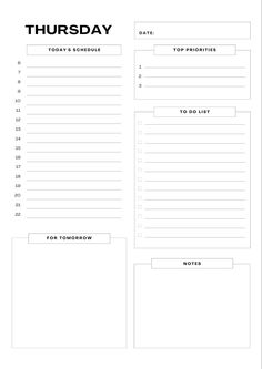 the printable daily planner is shown in black and white, with text on it