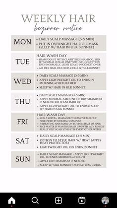 No Wash Hair Routine, Weekly Hygiene Routine, Easy Hair Routine, Beginner Hair Care Routine, Weekly Curly Hair Routine, Hair Care Routine For Beginners, Morning Hair Care Routine, Hair Care Weekly Routine, Proper Hair Care Routine