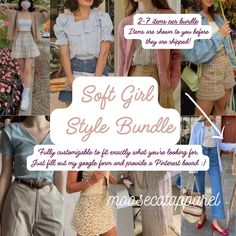 Sustainably curated style bundles based on your personal style! I will collect pieces for your dream closet, whether it's dresses, tops, pants, or outerwear! Start by creating an inspiration board of your style and aesthetic on Pinterest, and I will find you pieces to match! This is a great way to experiment with your style, try something new, or gain more pieces to fit your established style. After purchase I will message you a google form to fill out that will give me a complete idea of what y Soft Girl Style