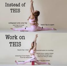 a woman is doing yoga exercises with her arms in the air