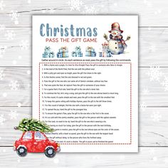 christmas pass the gift game with a red car and snowflakes