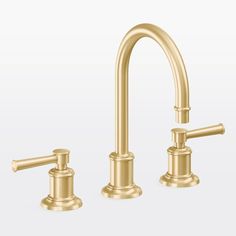 two faucets with gold handles and nozzles on the sides, one is shown