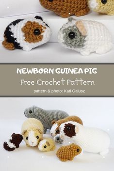 four crocheted animals sitting next to each other